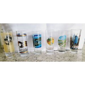 Lot Of 6 Assorted Shot Glass Collection Souvenir Travel  4" Tall Vintage Variety